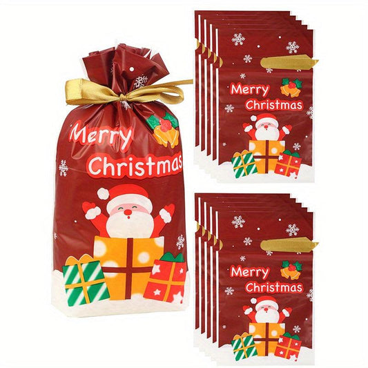 10pcs Santa Claus Candy Bag Snowflake Biscuit Ribbon Drawstring Bag