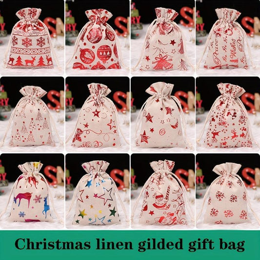 Christmas Bronzing Cotton And Linen Bundle Pocket Gift Cloth Bag
