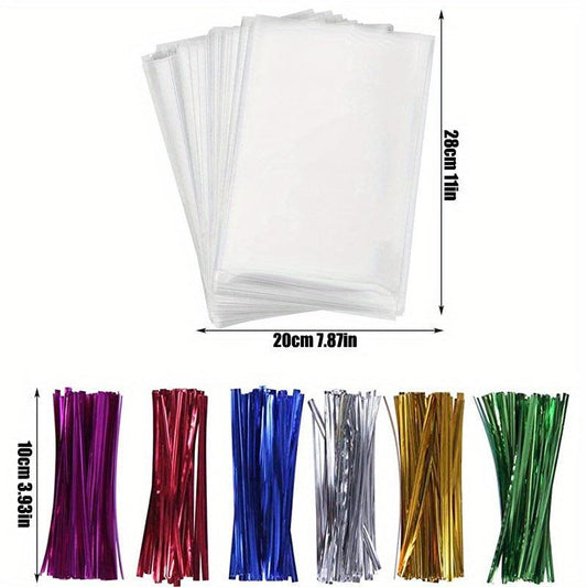 100 Clear Cellophane Bags with Twist Ties for Bakery Cookies & Candies