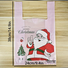 50pcs Pink Christmas Bags Santa Claus Printed Plastic Bags