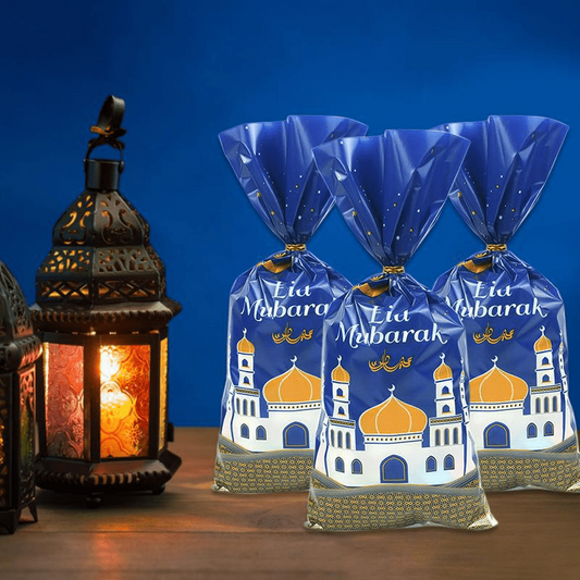 25pcs Eid Mubarak Gift Bags Plastic Candy Boxes with Twist Ties