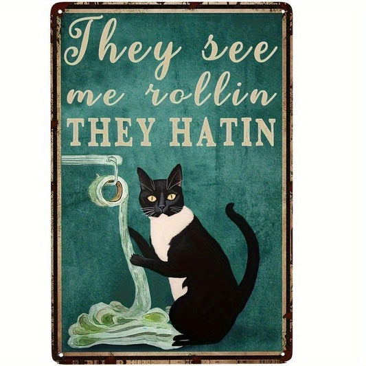 Vintage Cat Metal Tin Sign For Bathroom Decor 20x30 cm