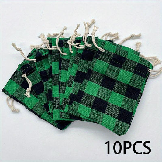 10pcs Christmas Burlap Gift Bags Drawstring Gift Tags Xmas Small Burlap Bags