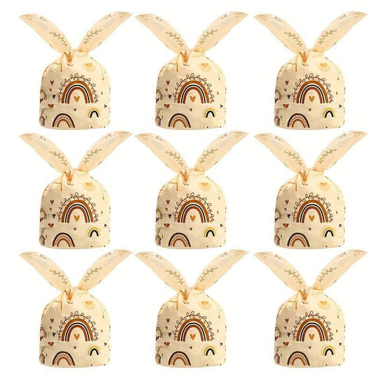 50pcs Rainbow Rabbit Ear Bag Trick Treat Biscuit Plastic Gift Bag