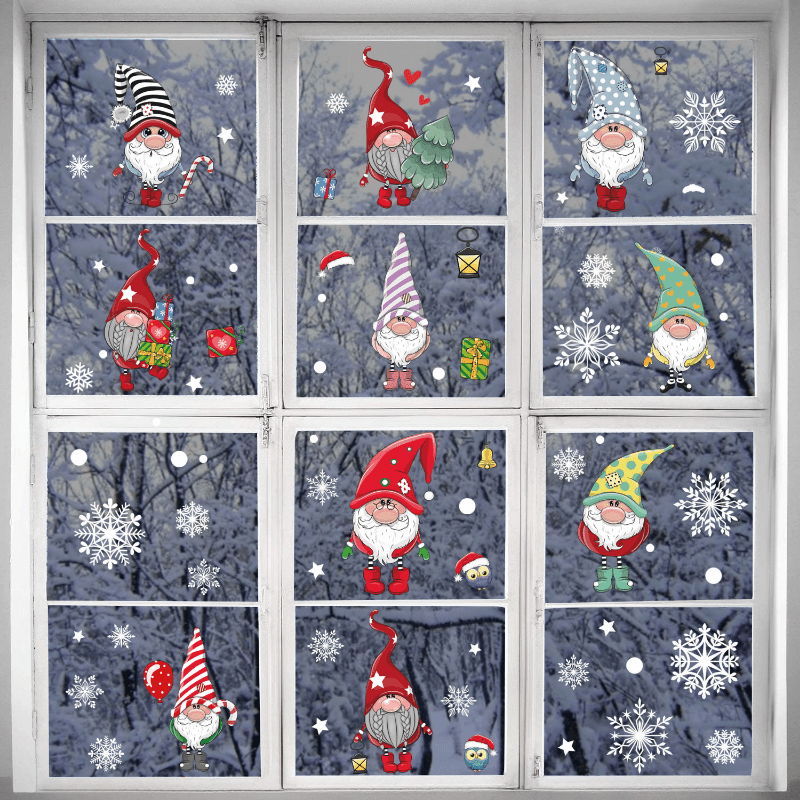 Christmas Window Clings Gnome Snowflake Window Stickers Decals Holiday Decor