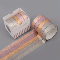 5 Rolls Sparkling Golden Washi Tape Set for Stationery and Gift Packaging