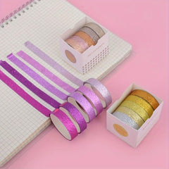5 Rolls Sparkling Golden Washi Tape Set for Stationery and Gift Packaging