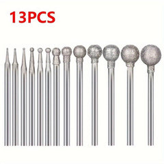 13pcs Diamond Grinding Head Mounted Burr Set for Jade Stone Ceramic