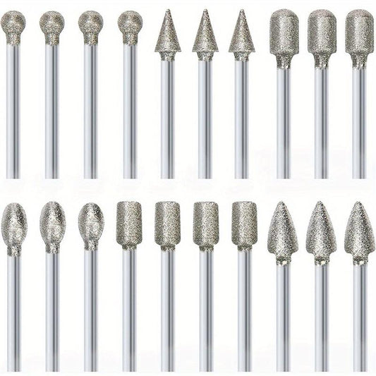 20pcs Diamond Drill Grinding Bit Set Stone Carving Rotary Tools Polishing Kits