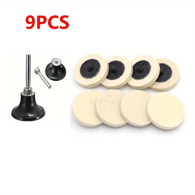 9pcs Wool Fabric Buffing Pads Wheels Disc Holder Set