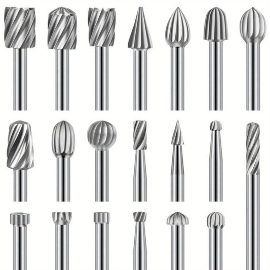 High Speed Steel Rotary Carving Bit Set 20pcs 1 8'' 3mm DIY Woodworking Carving