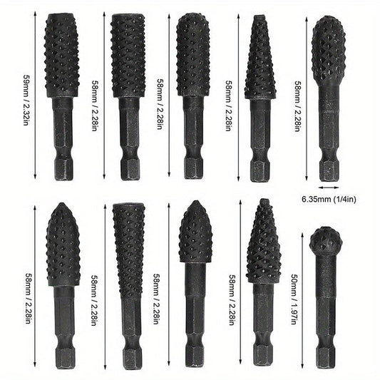 10pcs Rotary Burrs Rasp Metalworking Rotary Files Burr Bit Set Woodworking Tool