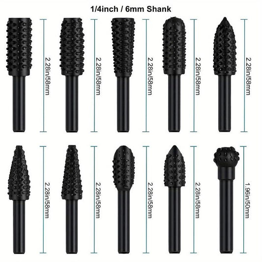 10pcs Rotary Burrs Rasp Metalworking Rotary Files Burr Bit Set Woodworking Tool