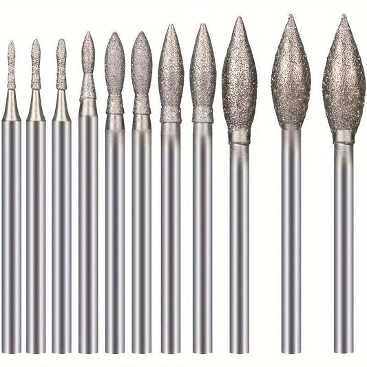 11pcs Drill Grinding Head Polishing J Needle Bits Burrs Engraving Carving Tools