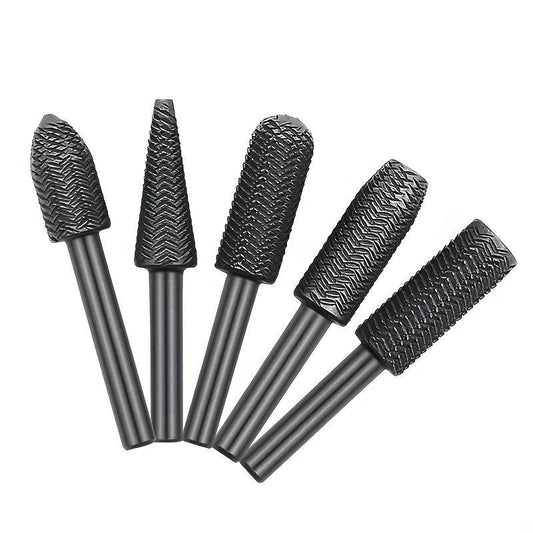 5pcs Carbide Burr Set Woodworking Rotary Burr Rasp Drill Bit Set Files
