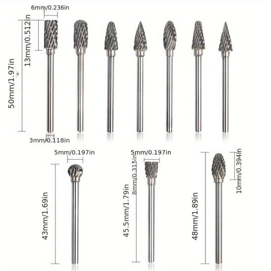 10pcs Tungsten Carbide Grinding Bits Set for Rotary Tools