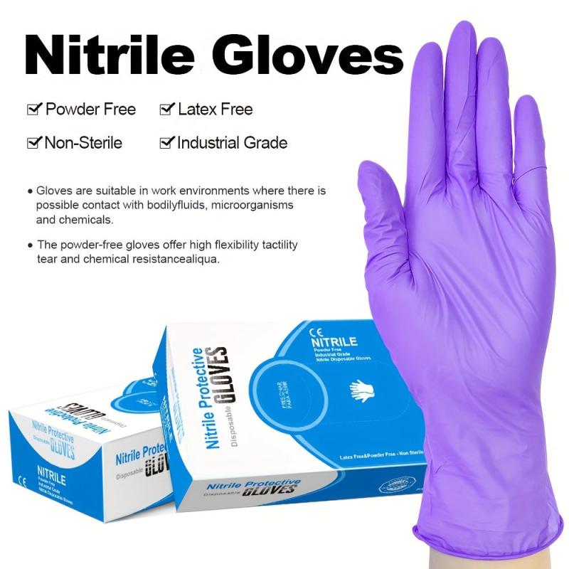 100pcs Purple Nitrile Gloves Powder Fingernail Disposable Industrial Rubber Glov