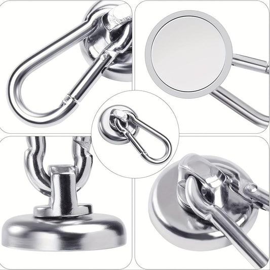 4pcs Silvery Magnetic Hooks 22KG 50LBS with Swiveling Carabiner