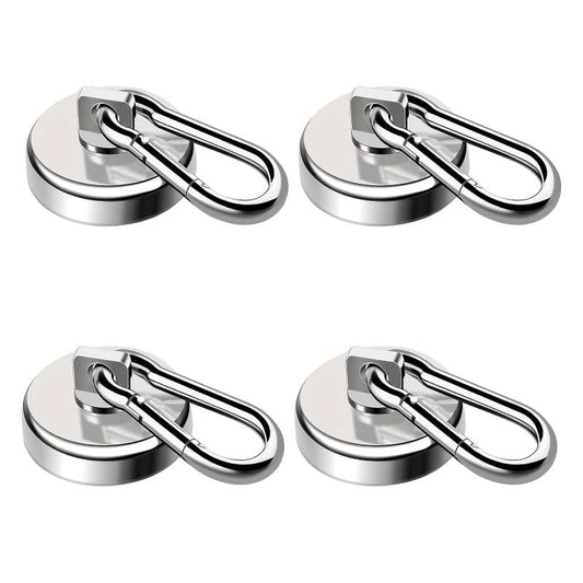 4pcs Silvery Magnetic Hooks 22KG 50LBS with Swiveling Carabiner