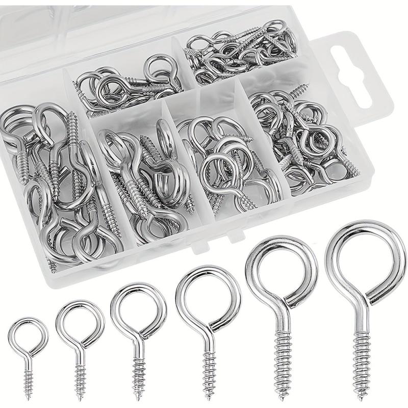 100pcs Screw Hook Ring Screw 6 Sizes Lagging Eye Bolt Eye Shaped Screw Hook Kit