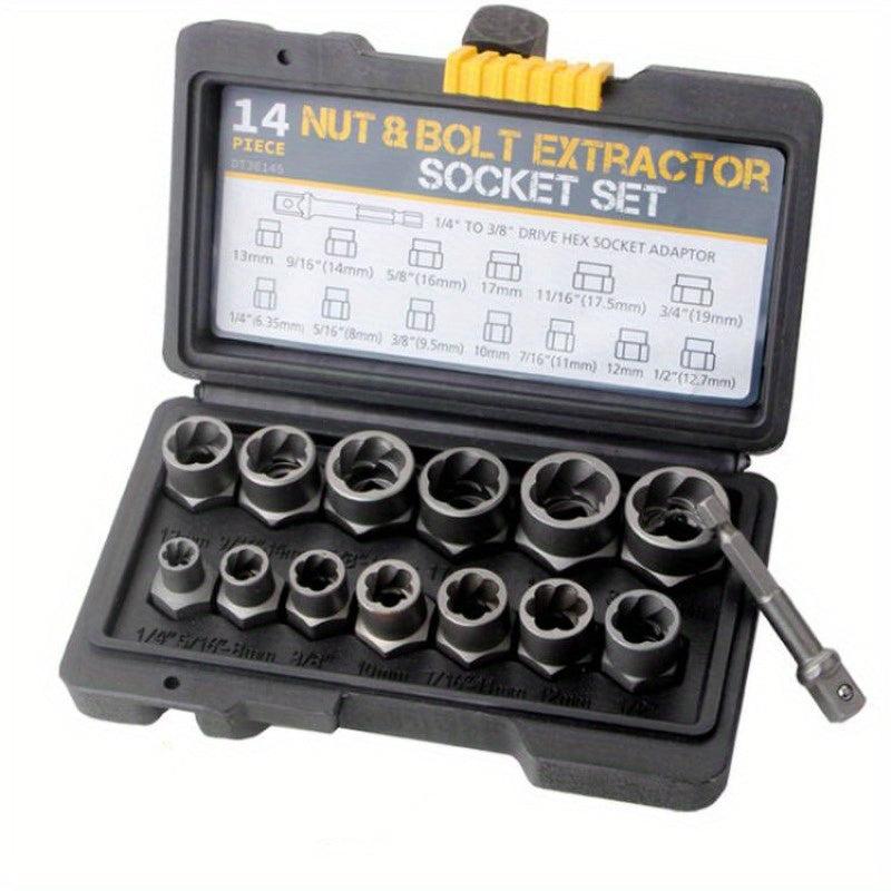 14pcs Anti Theft Screw Nut Socket Remover Bolt Remover Set
