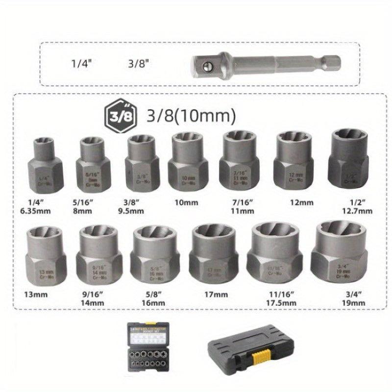 14pcs Anti Theft Screw Nut Socket Remover Bolt Remover Set