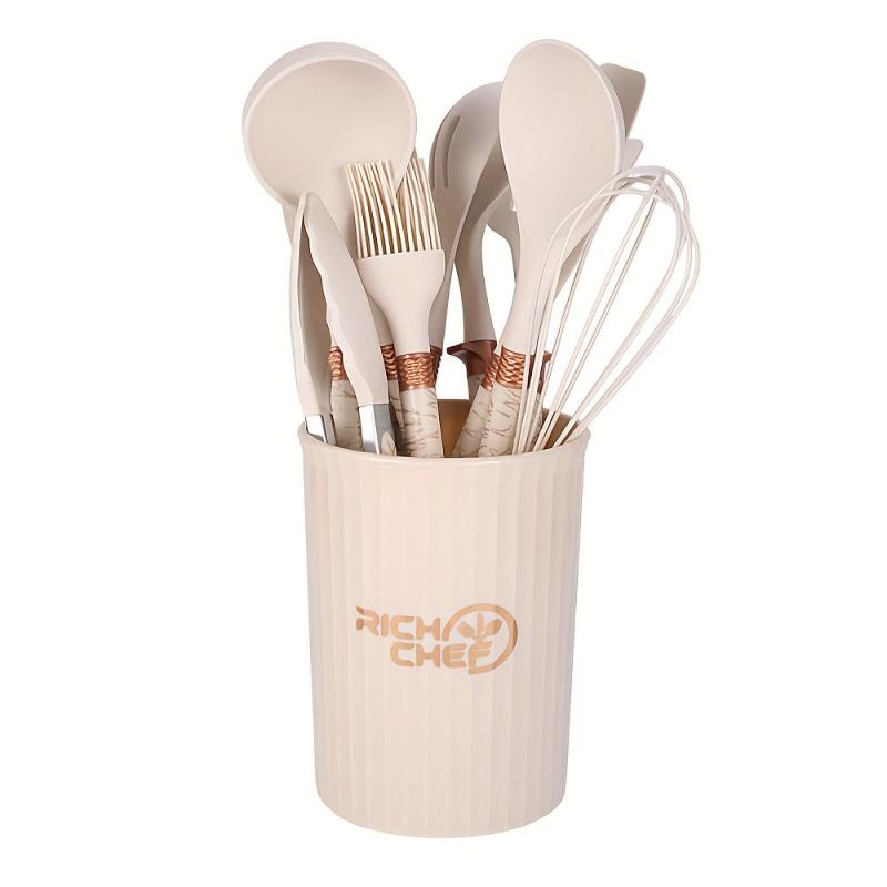 12pcs Silicone Kitchenware Set Cookware Spatula Spoon Whisk Brush Clip Storage