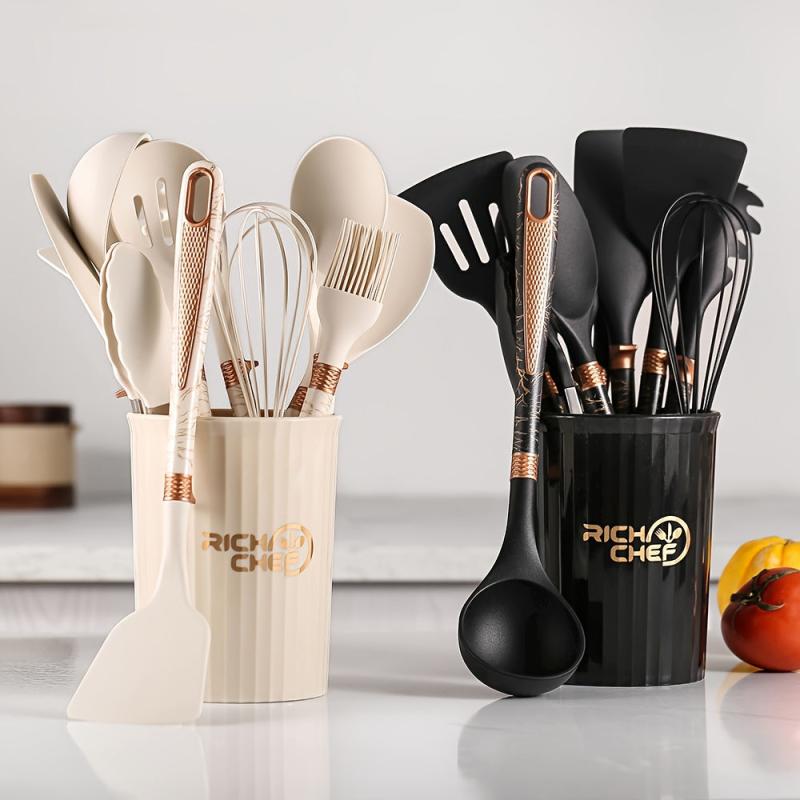 12pcs Silicone Kitchenware Set Cookware Spatula Spoon Whisk Brush Clip Storage