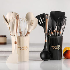 12pcs Silicone Kitchenware Set Cookware Spatula Spoon Whisk Brush Clip Storage