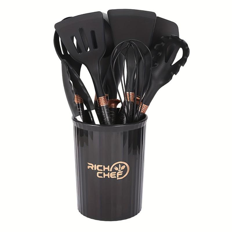 12pcs Silicone Kitchenware Set Cookware Spatula Spoon Whisk Brush Clip Storage