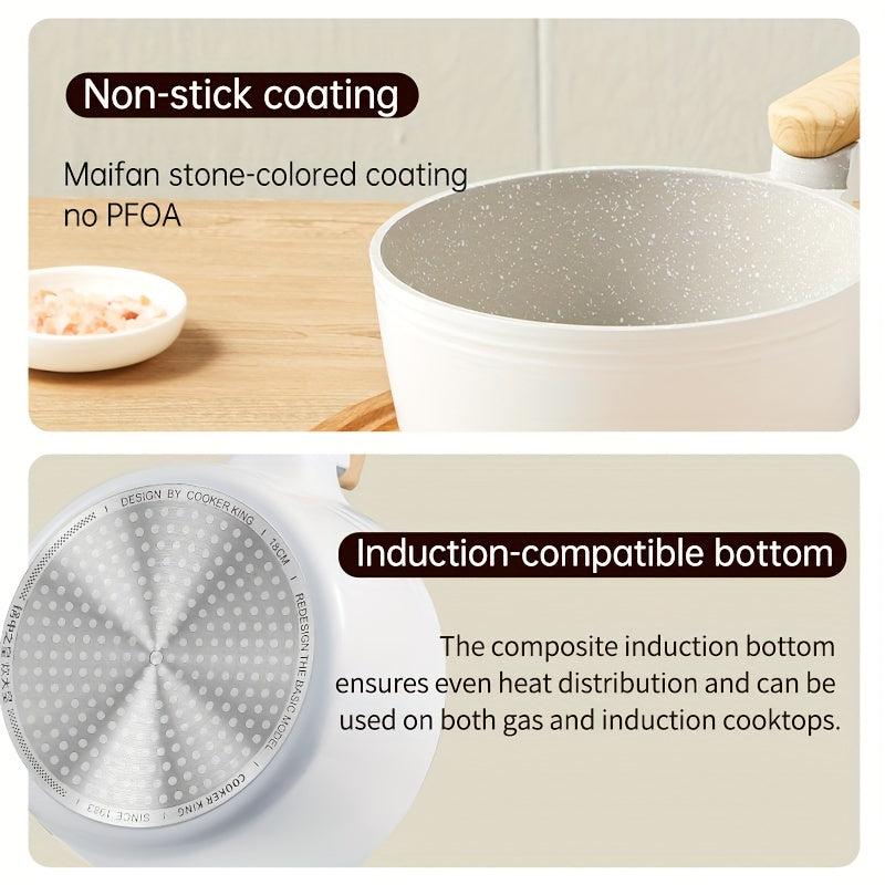 COOKER KING Nonstick Saucepan 7.08in Glass Lid Non Toxic PTFE & PFOA Induction