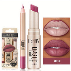 Matte Lipstick Lip Liner Set Nude Long Wear Waterproof Makeup