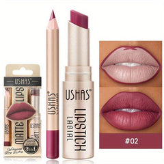 Matte Lipstick Lip Liner Set Nude Long Wear Waterproof Makeup