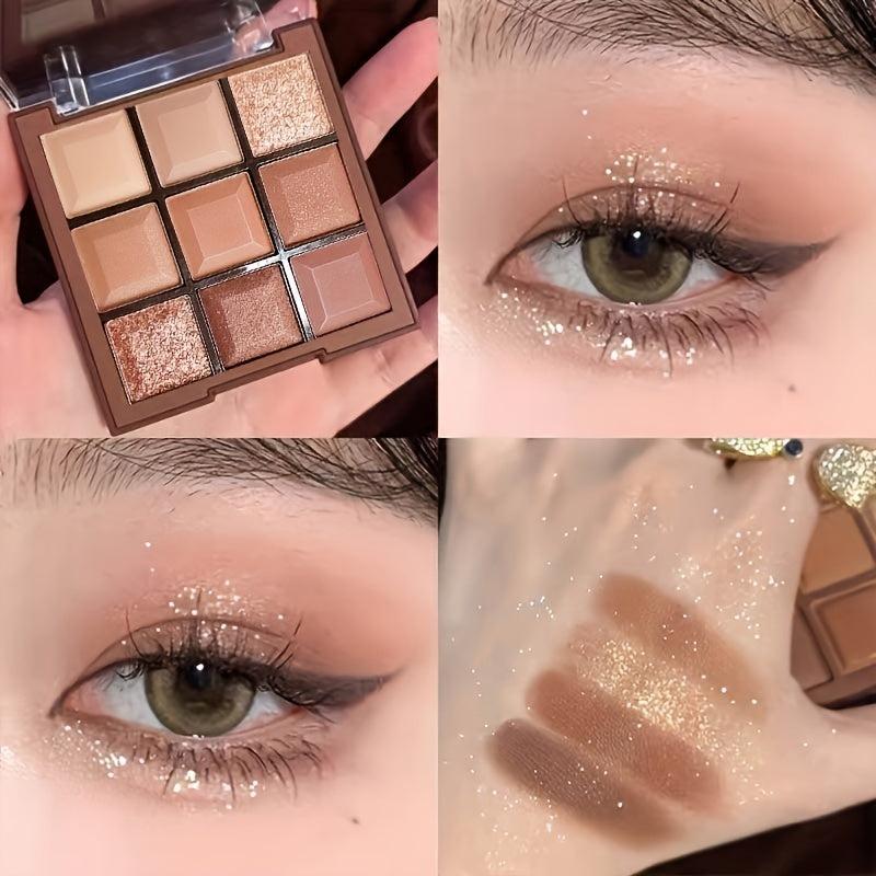 9-Color Shimmer Eyeshadow Palette, Natural Ingredients, Long Lasting Makeup