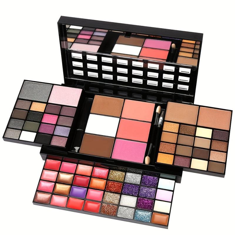 74 Colors Eyeshadow Lip Gloss Makeup Set Pearly Matte Shimmer Glitter