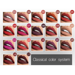 17-Color Matte Liquid Lipstick, Velvet Finish, Waterproof