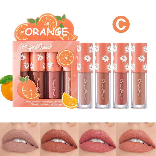 4 Pcs Strawberry Matte Lipstick Set Waterproof
