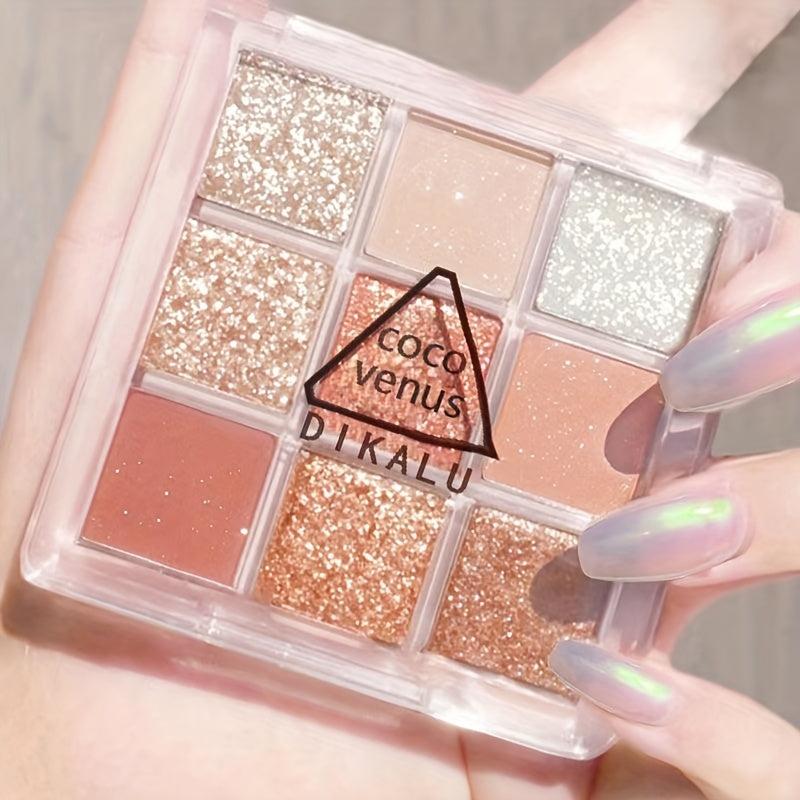9-Color Waterproof Glitter Eye Shadow Palette with Gradient Shimmer