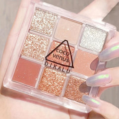 9-Color Waterproof Glitter Eye Shadow Palette with Gradient Shimmer