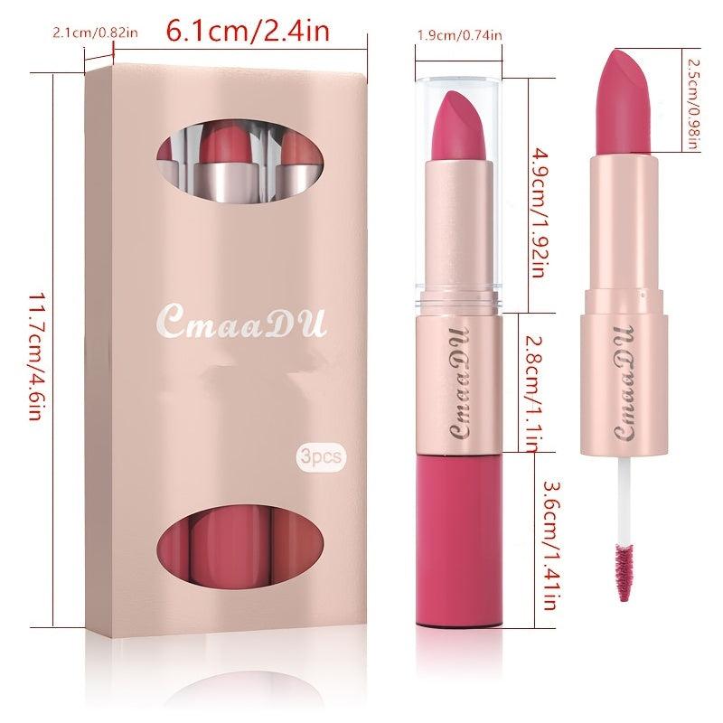 Long Lasting Lipstick & Lip Gloss Set Double Headed for Natural Lustrous Texture