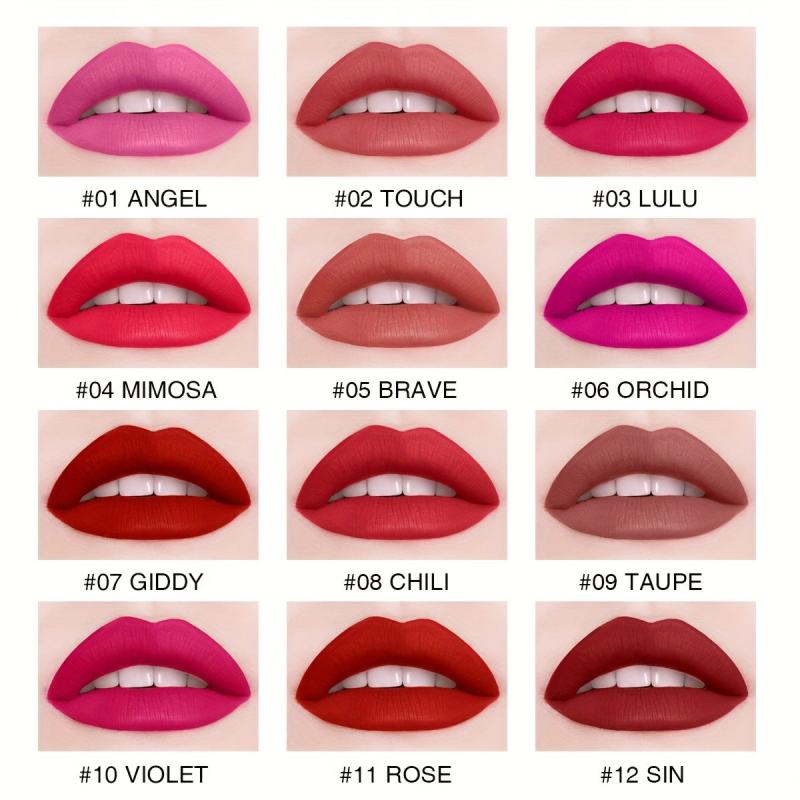 12-Color Matte Red Liquid Lipstick Set for Women, Waterproof & Long-Lasting