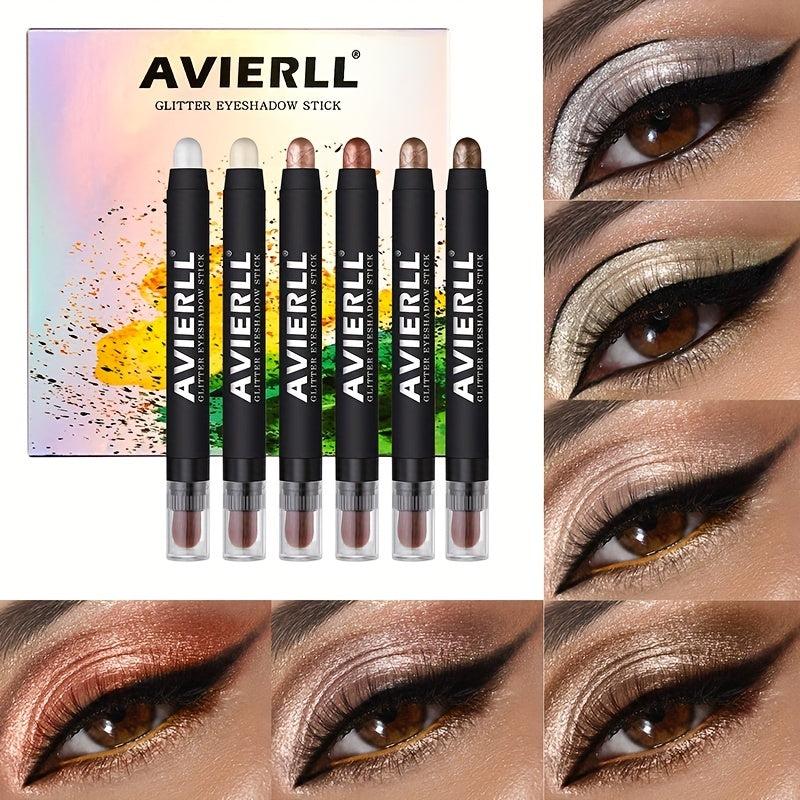 6pcs Long Lasting Shimmer Eyeshadow Stick Set Waterproof Smudge Proof Makeup