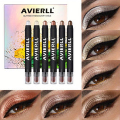 6pcs Long Lasting Shimmer Eyeshadow Stick Set Waterproof Smudge Proof Makeup