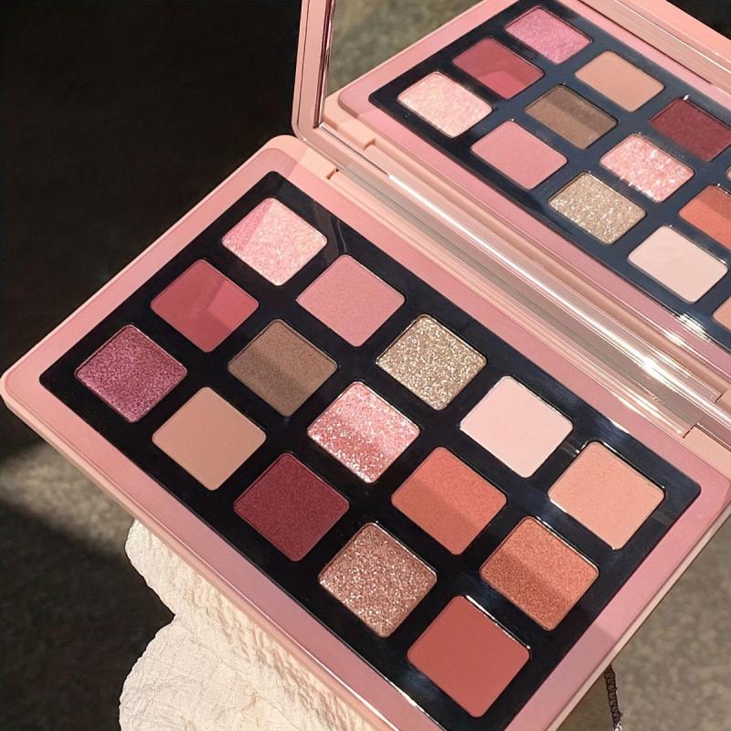 15 Shades Pink Eyeshadow Palette Matte Shimmer Glitter Finish Makeup Tool