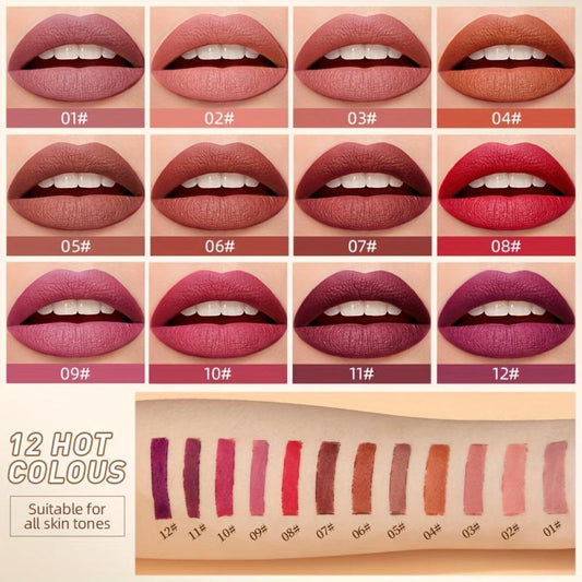 6Pcs Waterproof Lip Liner & Lipstick Set Kit Chestnut Nude Dark Brown Matte Red