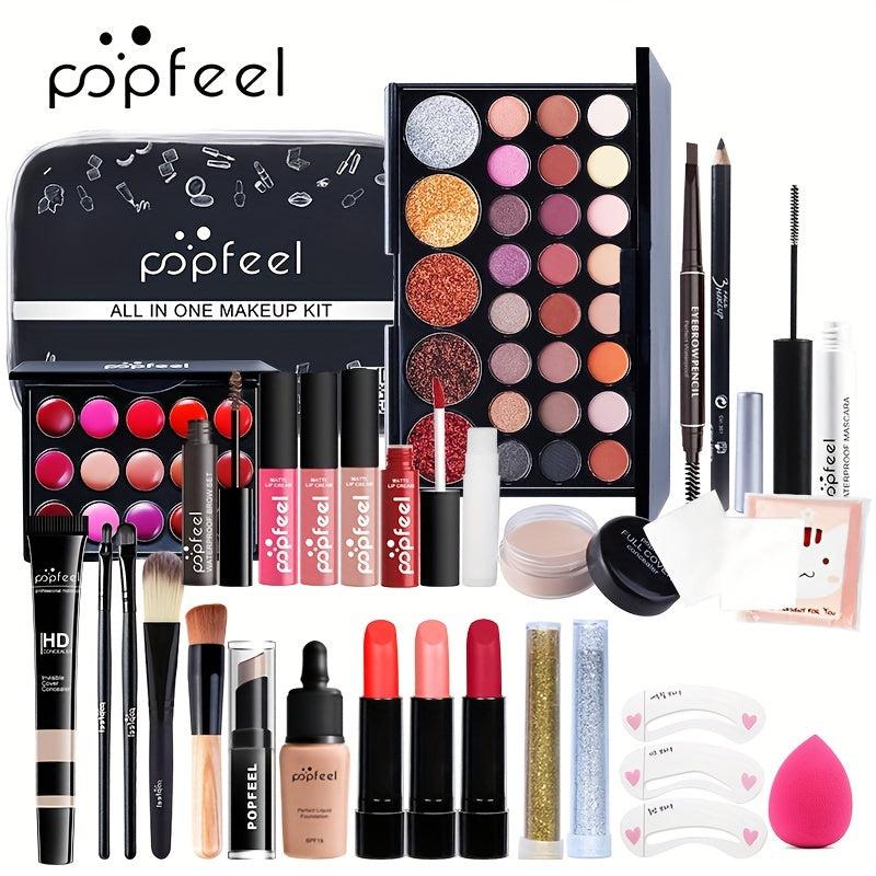 Makeup Set with Eyeshadow, Lip Gloss, Lipstick, Sponge, Foundation