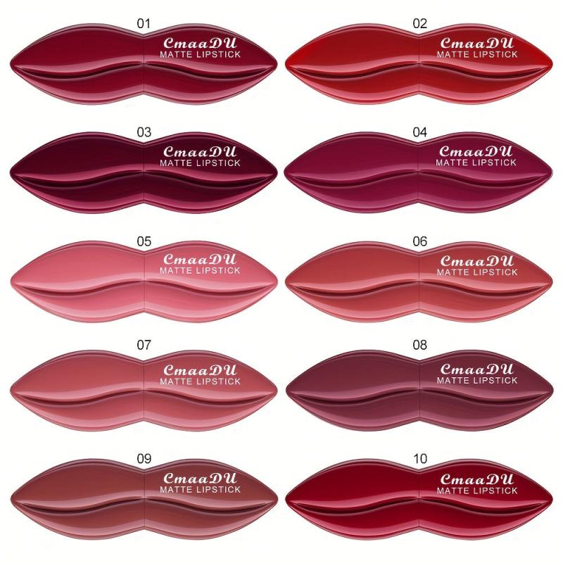 Velvet Matte Lipstick Set, 10 Colors, Long-Lasting Formula