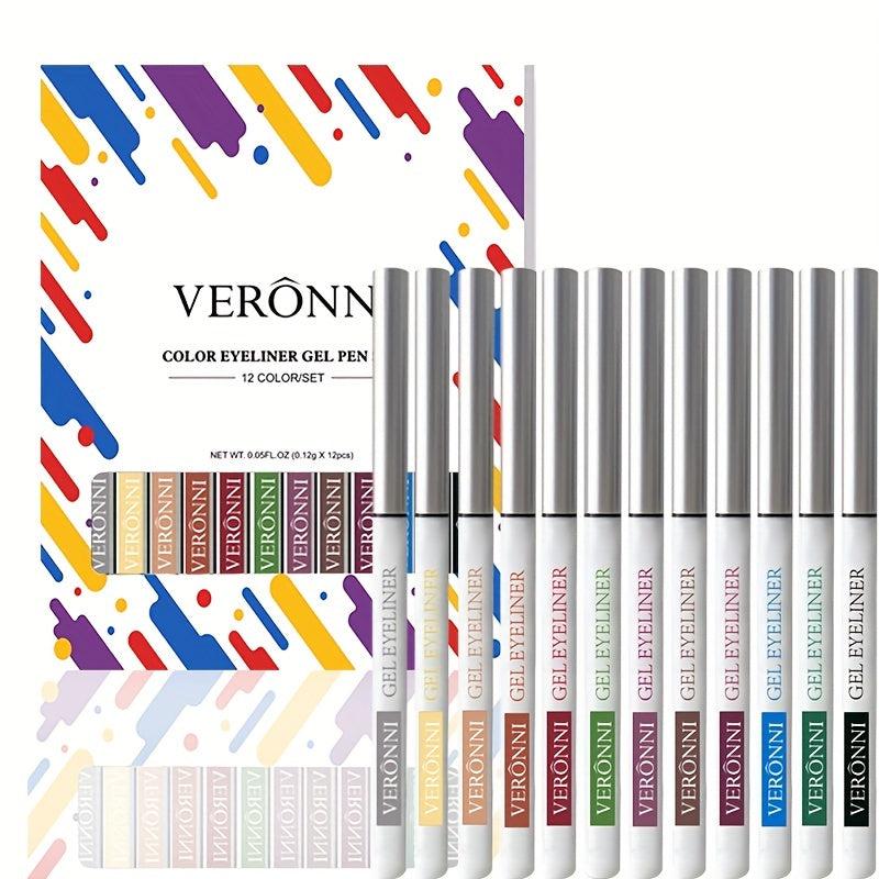 12pcs Rainbow Gel Eyeliner Pencils Set Long Lasting Retractable Eyeliner Pen