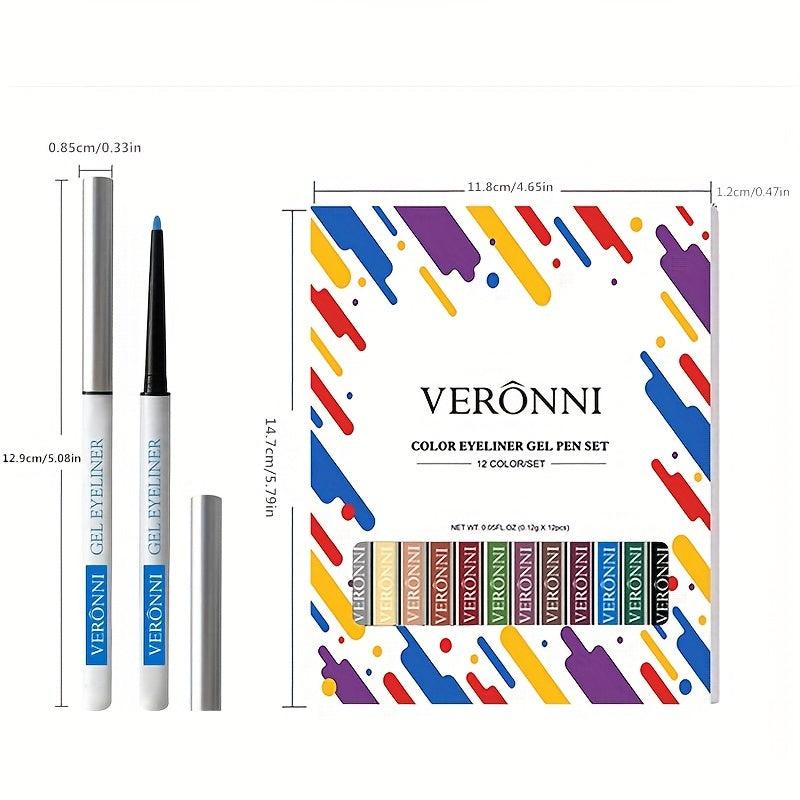 12pcs Rainbow Gel Eyeliner Pencils Set Long Lasting Retractable Eyeliner Pen
