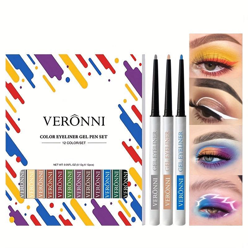 12pcs Rainbow Gel Eyeliner Pencils Set Long Lasting Retractable Eyeliner Pen